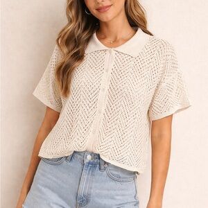 Wild Fable Cream Knit Collared Blouse